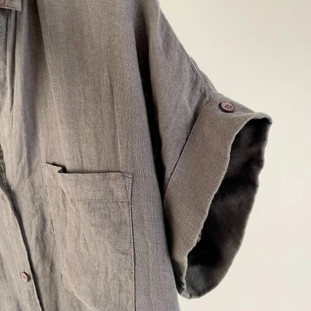 Cloth & Stone 100% Linen Short Sleeve Button Up Shirt, Stone Grey, Size M - Picture 4 of 8